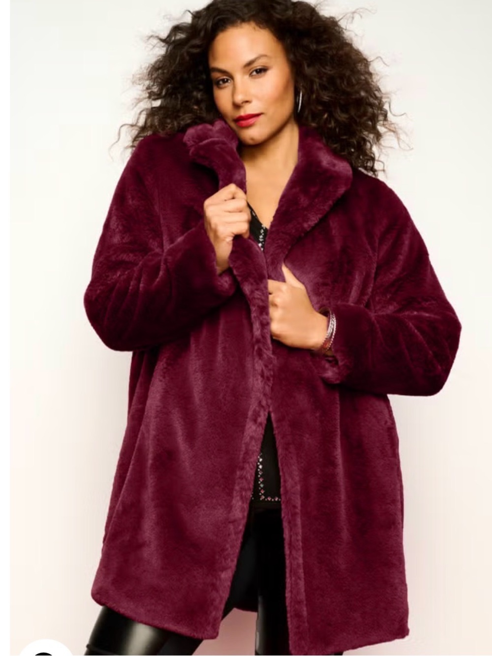 Ashley By 26 International Plush Burgundy Faux Fur Teddy Coat with Pockets